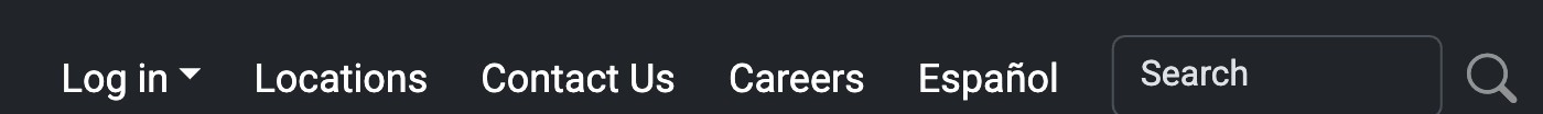 The header's utility row at launch: Log in, Locations, Contact Us, Careers, Espa&ntilde;ol, and a search box.