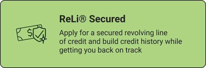 The ReLi Secured button on the redesigned screen: a banknote with a shield and a check on it, beside the title ReLi Secured.